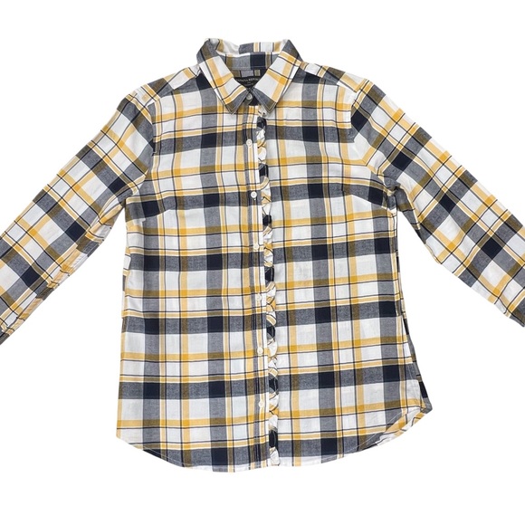 Banana Republic Yellow and Navy Checkered Shirt petite - Picture 2 of 11